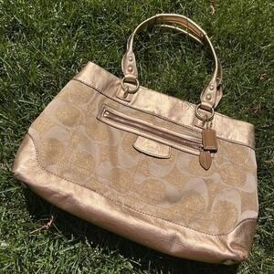 Coach Signature Gallery Tote Champagne Gold Metallic Jacquard Bag 14482